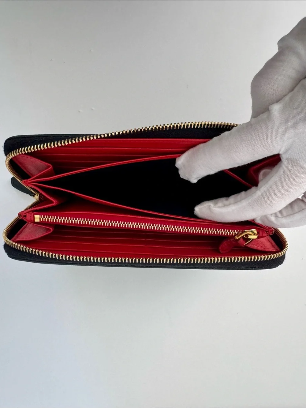Prada Black Saffiano Zip-Around Clutch with Gold Logo